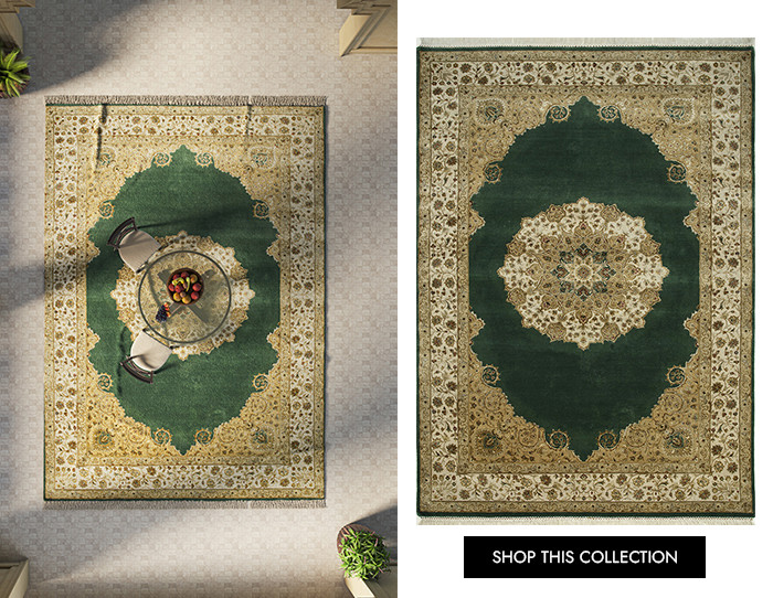 Dark Green Medium Ivory Hand Knotted Rugs