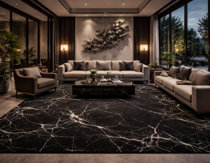 modern black rug