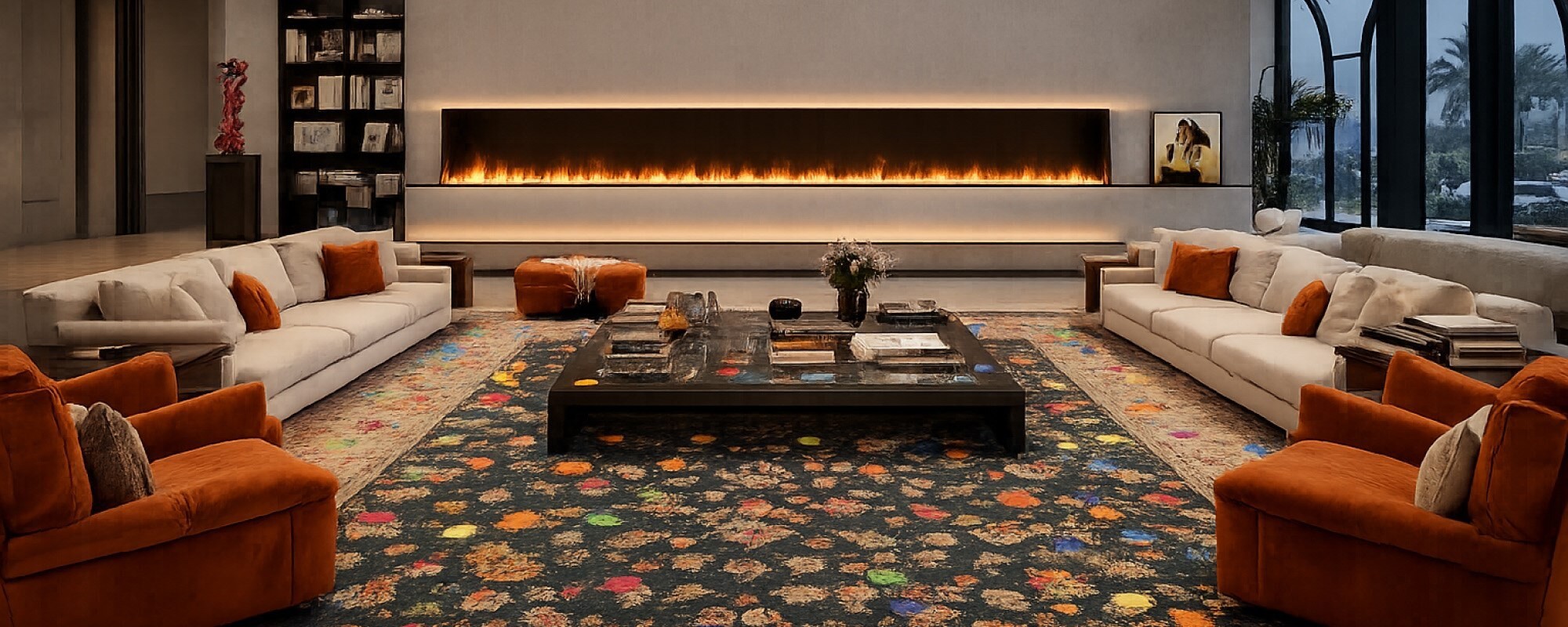 View of Fireplace Ideas & Luxury Interior Design: Rugs & Materials