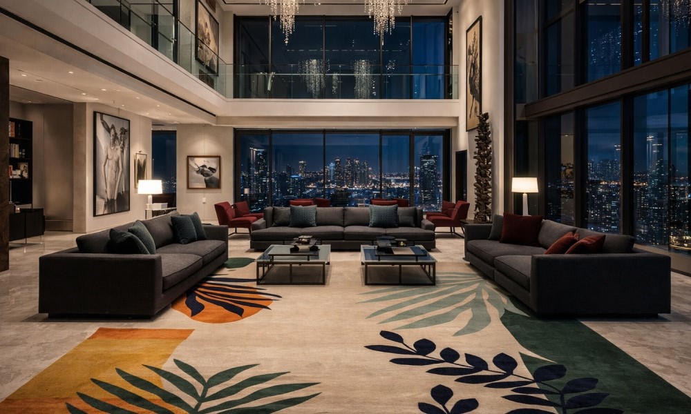 rugs for double height living rooms