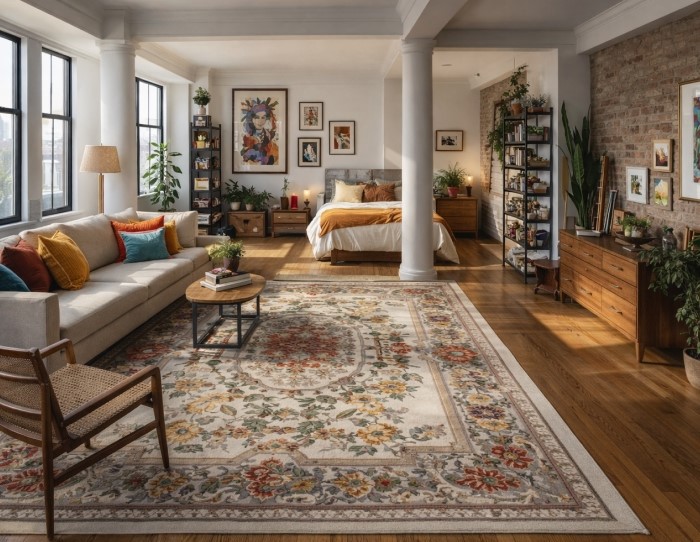 rugs defining areas in small spaces