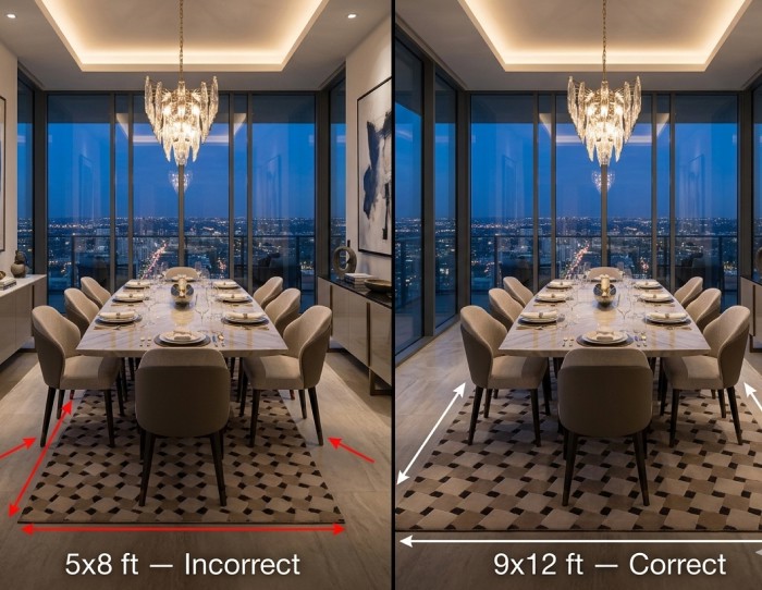 rug under dining table size