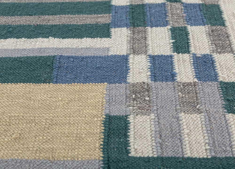 checkers blue wool flat weaves Rug - CloseUp checkers blue wool flat weaves Rug - CloseUp