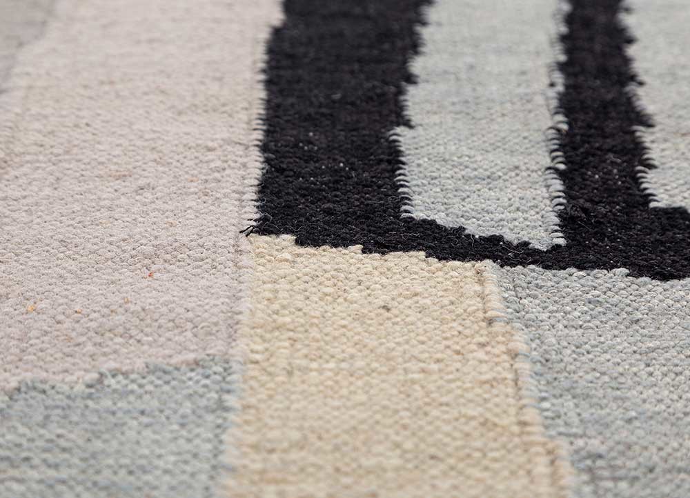 checkers ivory wool and viscose flat weaves Rug - CloseUp