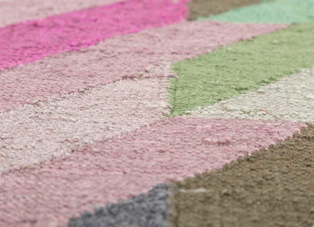 checkers pink and purple wool and viscose flat weaves Rug - CloseUp