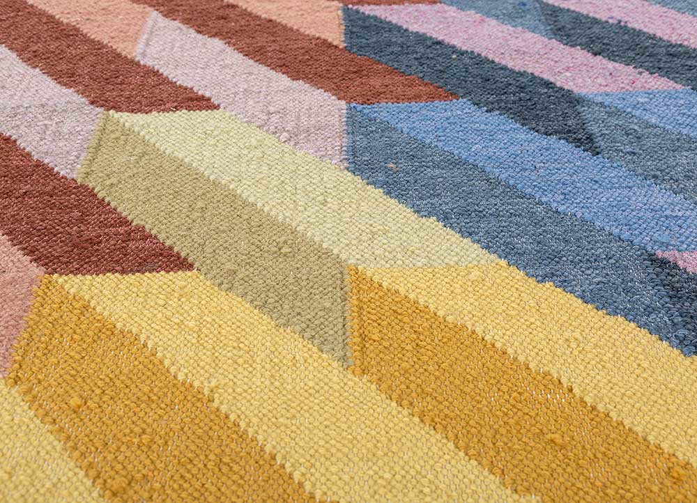 checkers red and orange wool and viscose flat weaves Rug - CloseUp