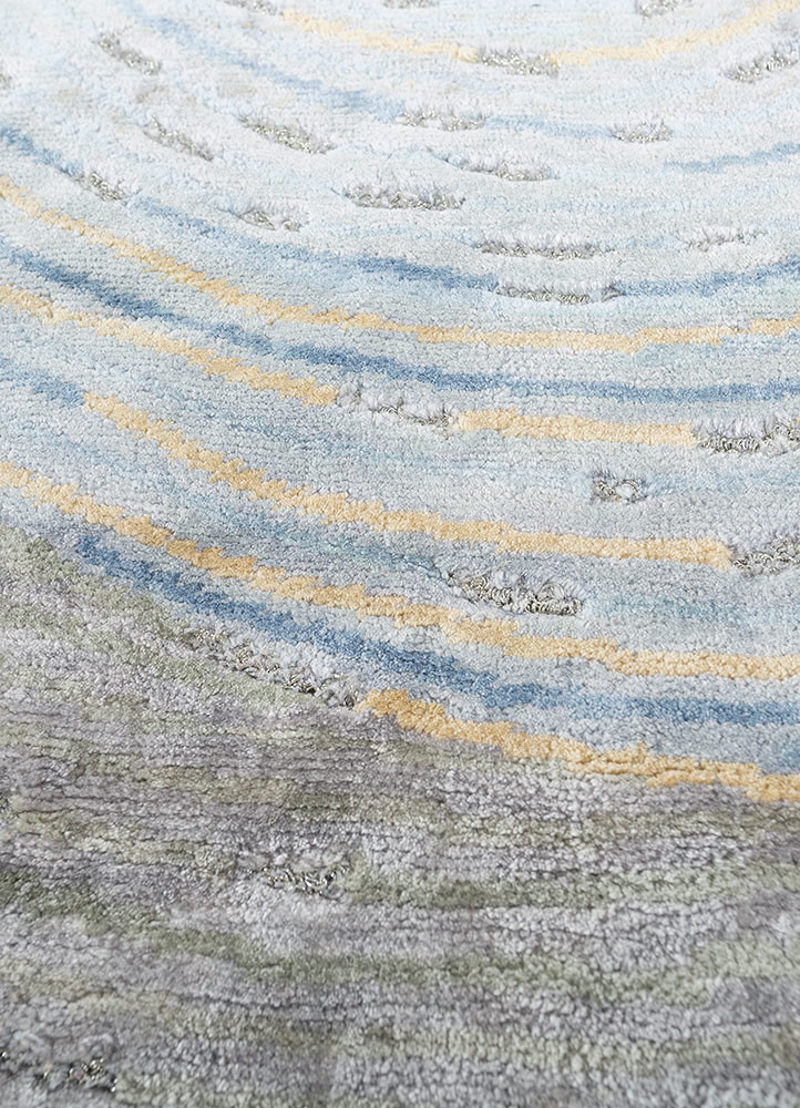 azalea blue bamboo silk and zari hand knotted Rug - CloseUp