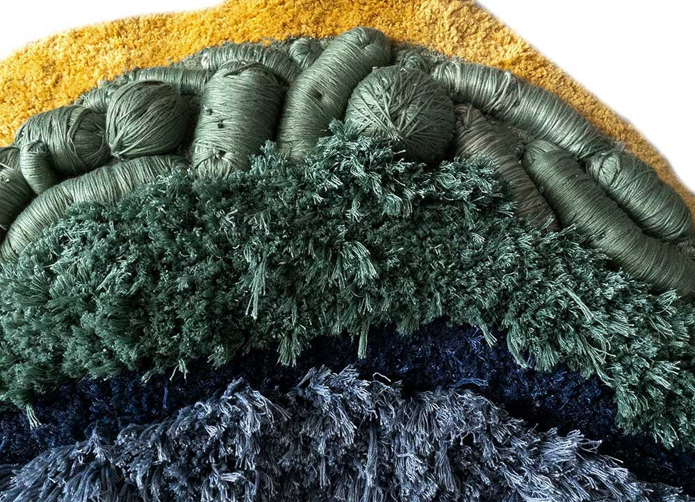 wall installation blue bamboo silk hand knotted WALL ART & TAPESTRY - CloseUp wall installation blue bamboo silk hand knotted WALL ART & TAPESTRY - CloseUp