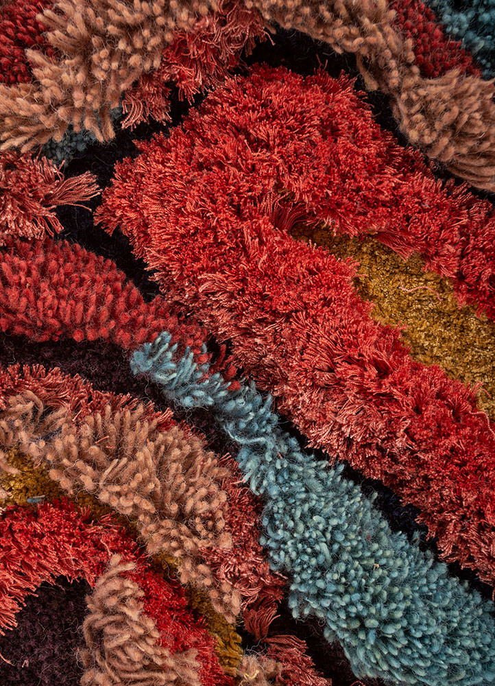 wall installation blue wool and bamboo silk hand knotted WALL ART & TAPESTRY - CloseUp