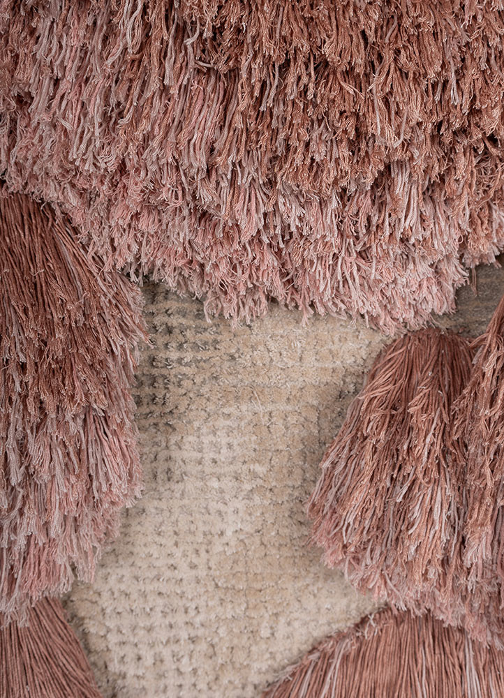 wall installation ivory wool and bamboo silk hand knotted WALL ART & TAPESTRY - CloseUp