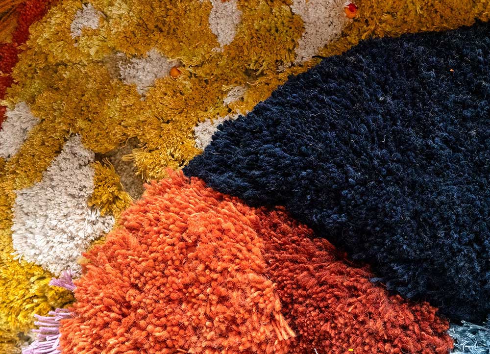 wall installation red and orange wool and bamboo silk hand knotted WALL ART & TAPESTRY - CloseUp