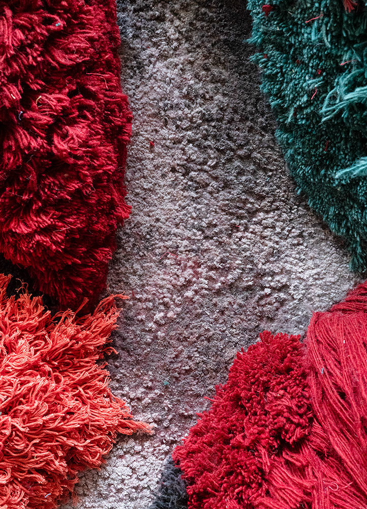 caminantes red and orange wool and bamboo silk hand knotted WALL ART & TAPESTRY - CloseUp caminantes red and orange wool and bamboo silk hand knotted WALL ART & TAPESTRY - CloseUp
