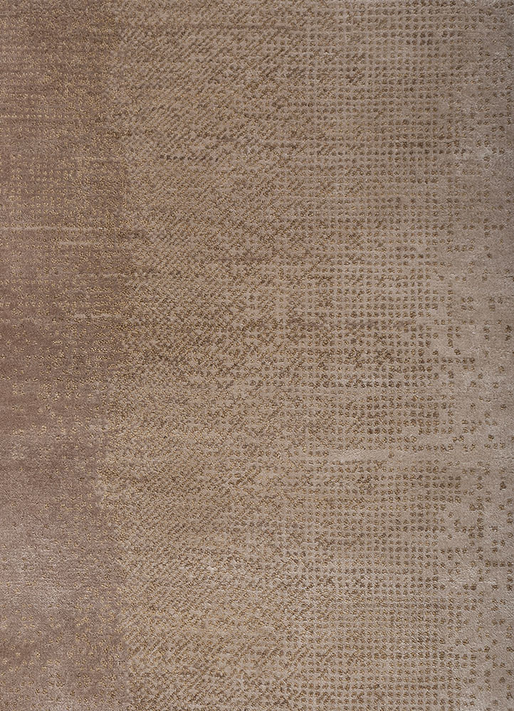 entropy beige and brown wool and bamboo silk hand knotted Rug - CloseUp
