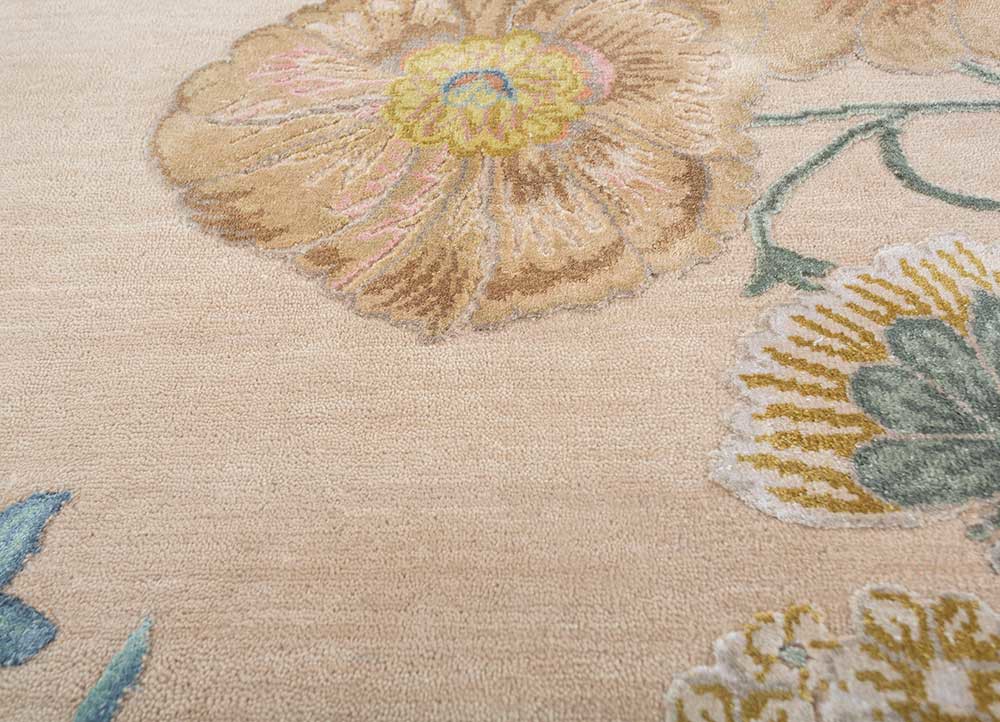 jardins du monde beige and brown wool and bamboo silk hand knotted Rug - CloseUp jardins du monde beige and brown wool and bamboo silk hand knotted Rug - CloseUp
