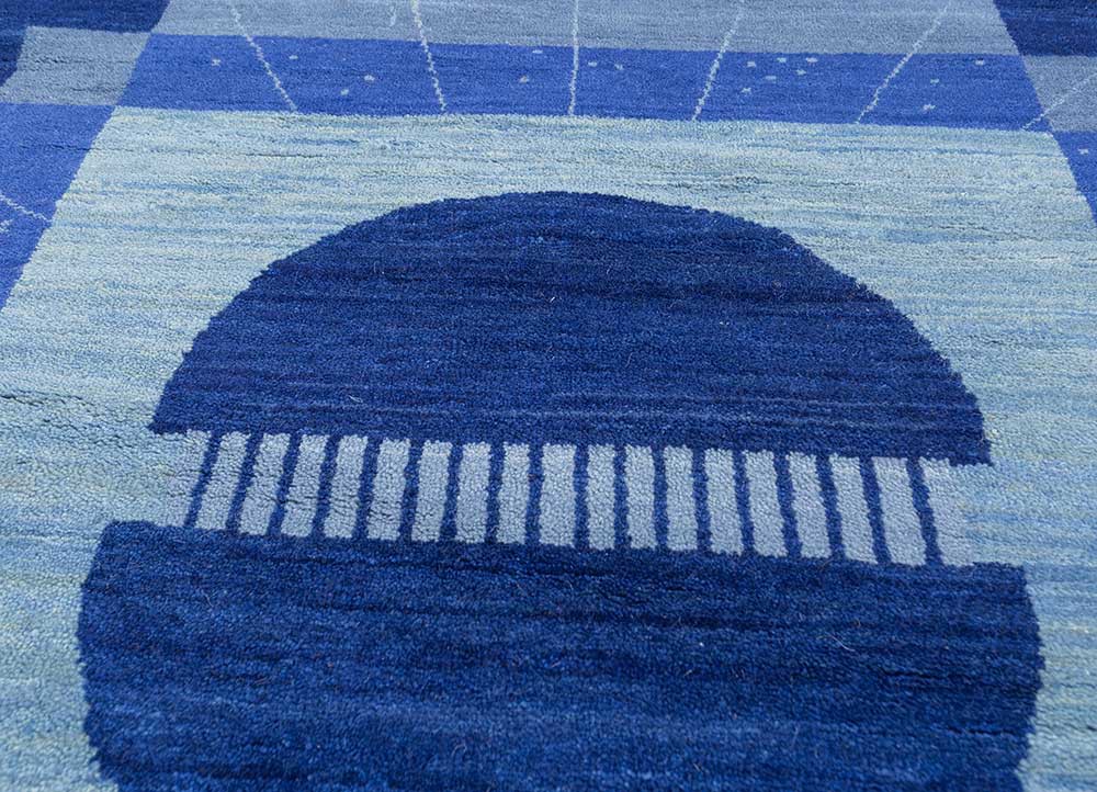 brahmaand blue wool hand knotted Rug - CloseUp