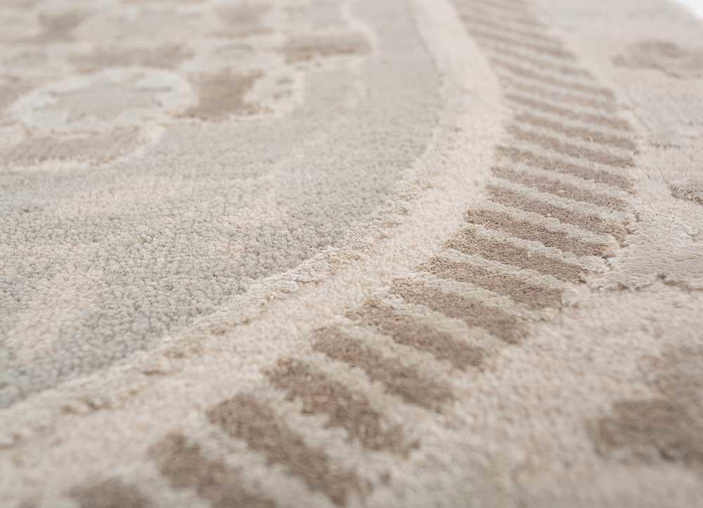 khidki beige and brown wool and bamboo silk hand knotted Rug - CloseUp