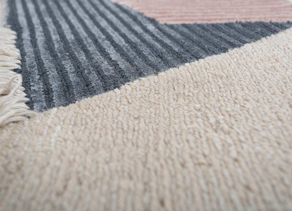 aprezo blue wool and viscose patchwork Rug - CloseUp aprezo blue wool and viscose patchwork Rug - CloseUp