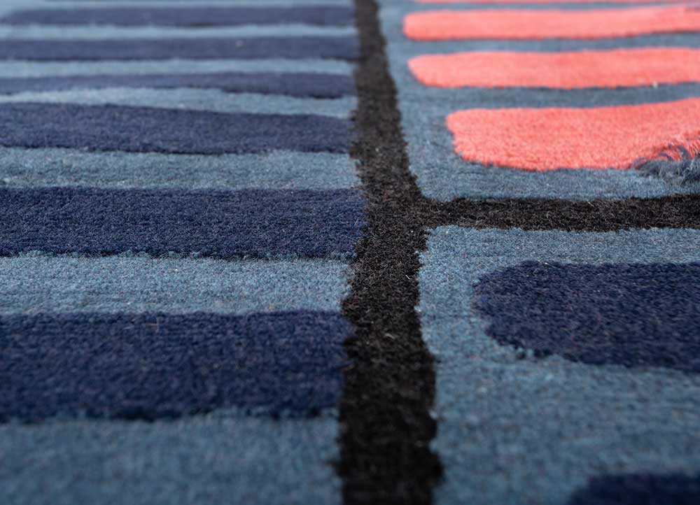 jaanwar blue wool hand tufted Rug - CloseUp