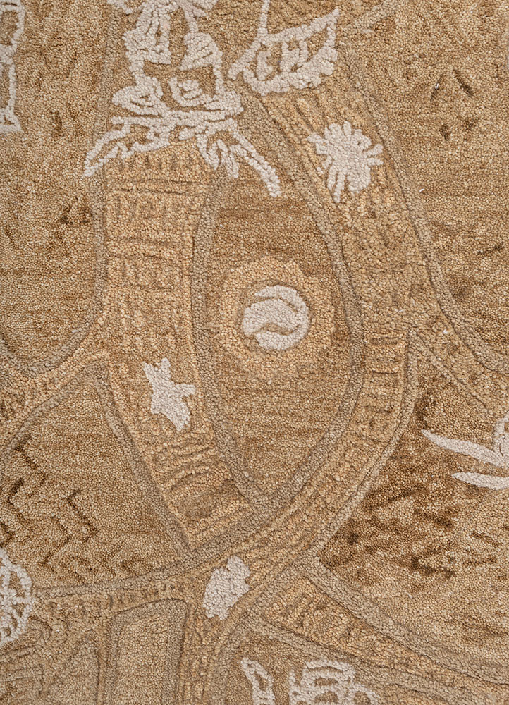 happiness beige and brown wool hand tufted Rug - CloseUp happiness beige and brown wool hand tufted Rug - CloseUp