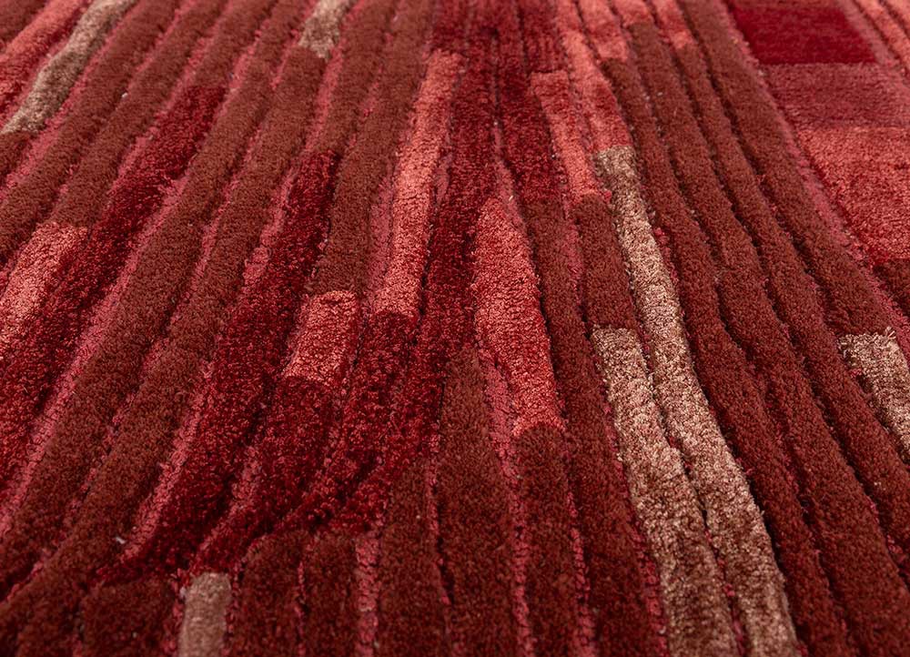 lucid red and orange wool and viscose hand tufted Rug - CloseUp