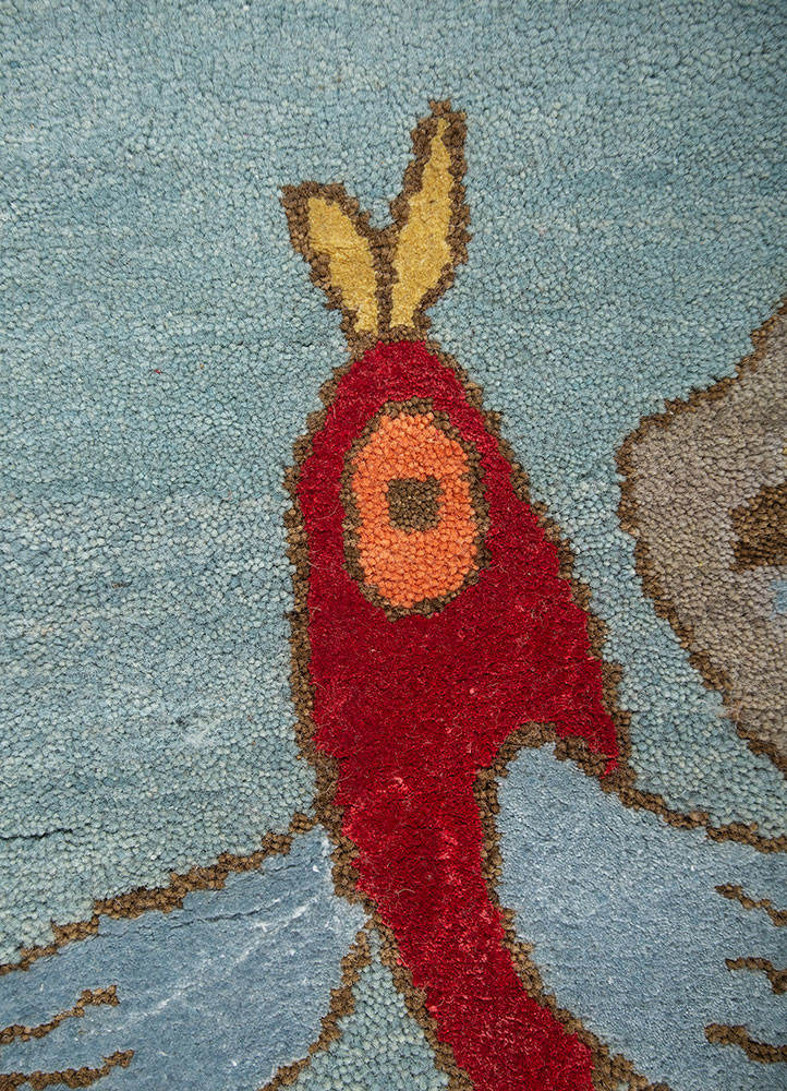 dreamers blue wool and bamboo silk hand knotted WALL ART & TAPESTRY - CloseUp