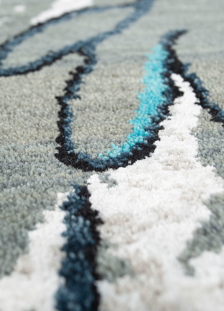 dreamers blue wool and bamboo silk hand knotted WALL ART & TAPESTRY - CloseUp