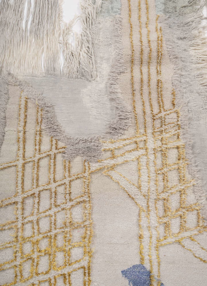 exposed spine ivory wool hand knotted WALL ART & TAPESTRY - CloseUp exposed spine ivory wool hand knotted WALL ART & TAPESTRY - CloseUp