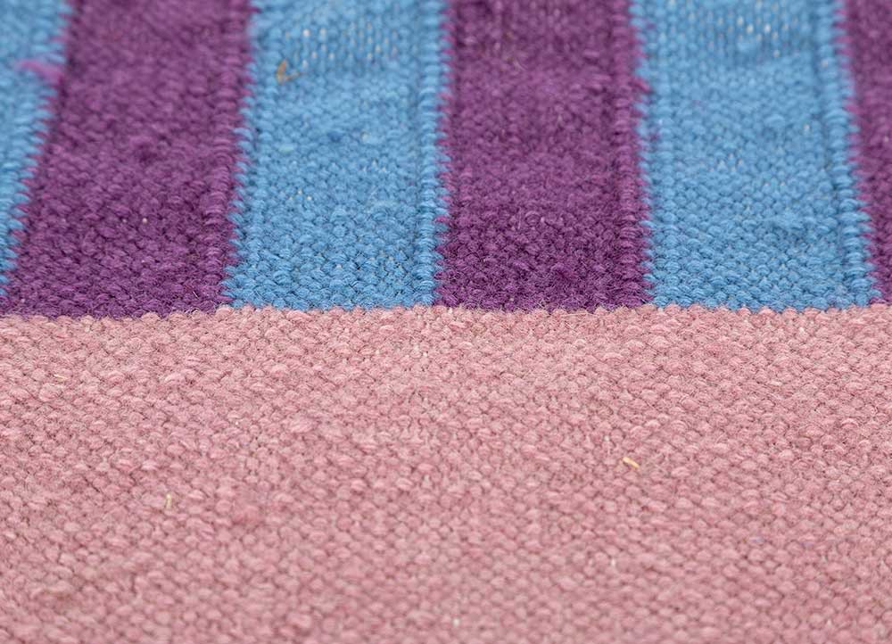 checkers pink and purple wool flat weaves Rug - CloseUp