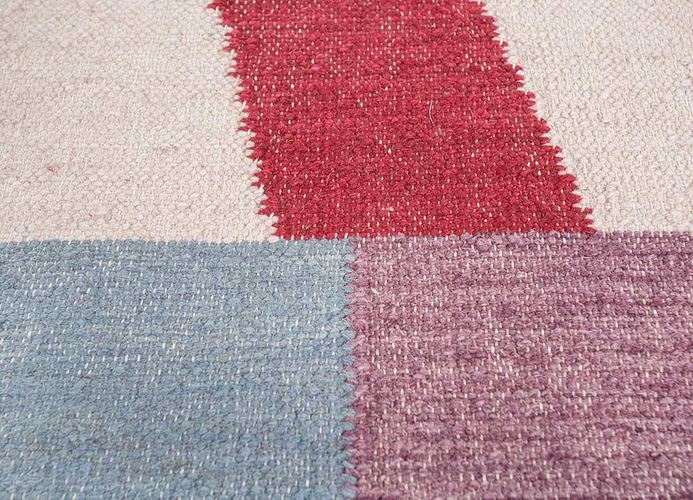checkers blue wool flat weaves Rug - CloseUp