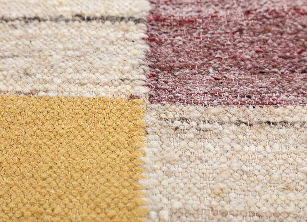 checkers ivory wool flat weaves Rug - CloseUp