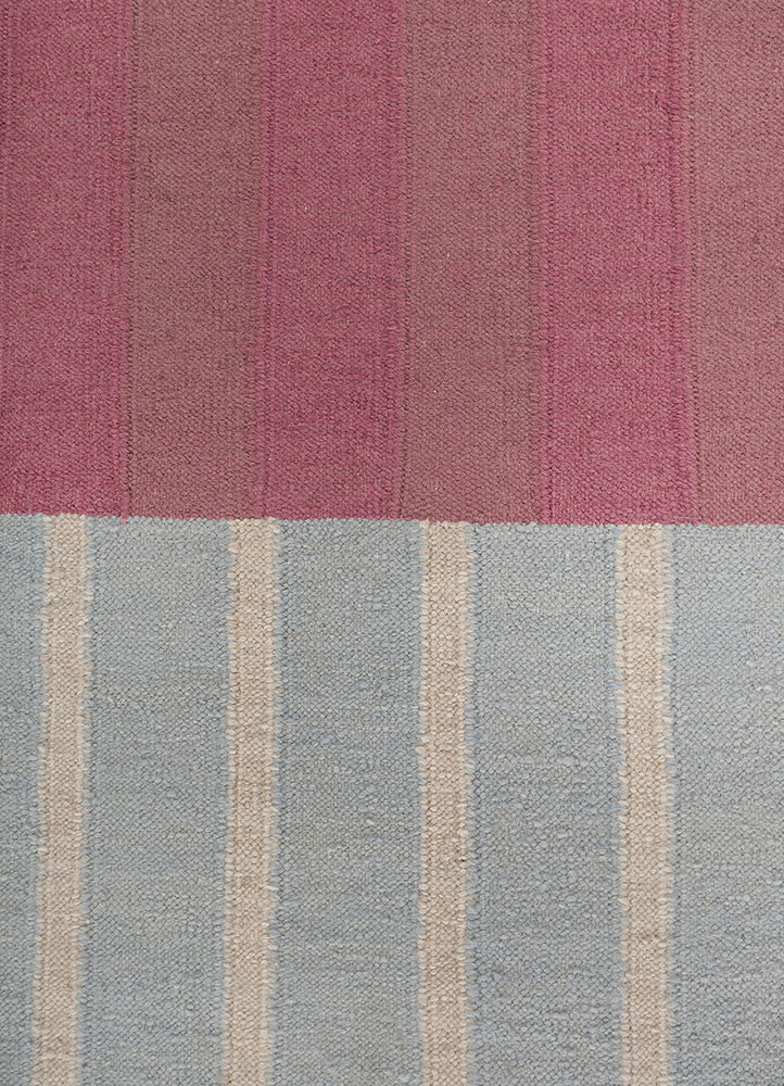 checkers blue wool flat weaves Rug - CloseUp