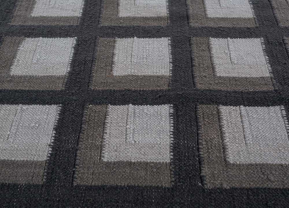 checkers blue wool flat weaves Rug - CloseUp checkers blue wool flat weaves Rug - CloseUp