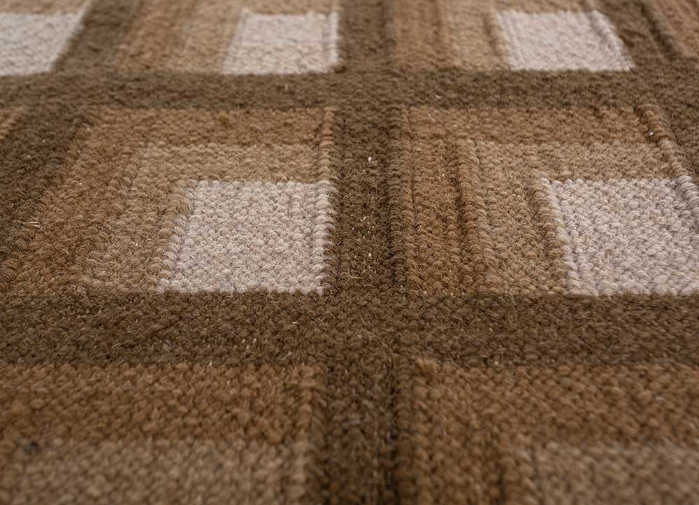 checkers beige and brown wool flat weaves Rug - CloseUp