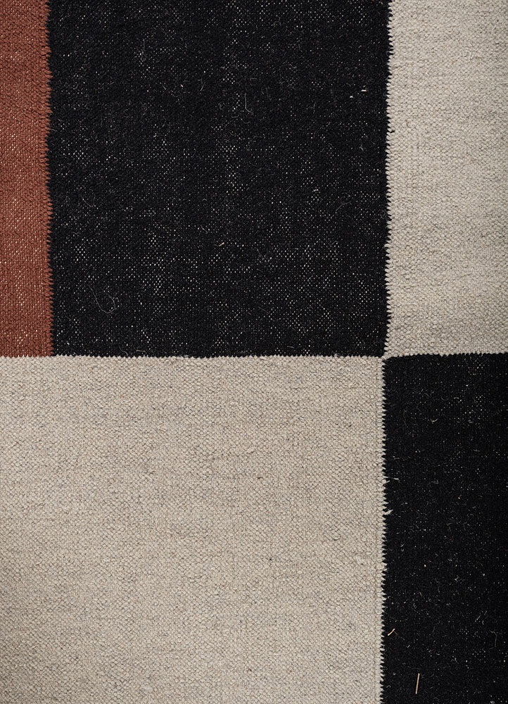 checkers red and orange wool flat weaves Rug - CloseUp checkers red and orange wool flat weaves Rug - CloseUp