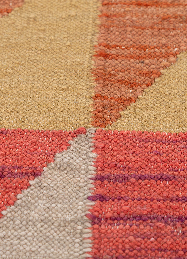 checkers beige and brown wool flat weaves Rug - CloseUp checkers beige and brown wool flat weaves Rug - CloseUp