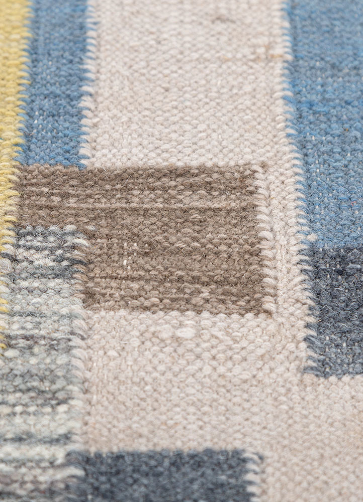 checkers blue wool flat weaves Rug - CloseUp checkers blue wool flat weaves Rug - CloseUp