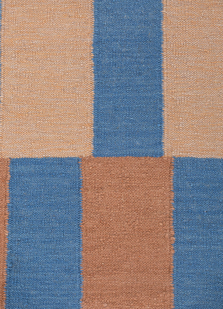 checkers red and orange wool flat weaves Rug - CloseUp