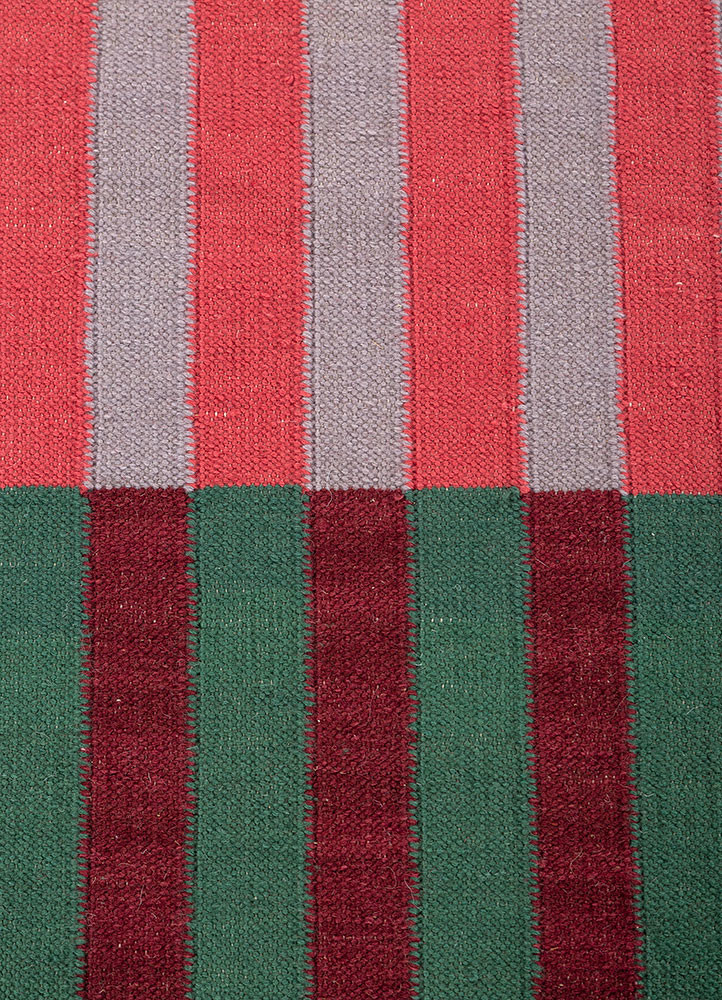checkers green wool flat weaves Rug - CloseUp