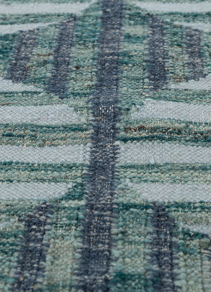 checkers blue wool flat weaves Rug - CloseUp