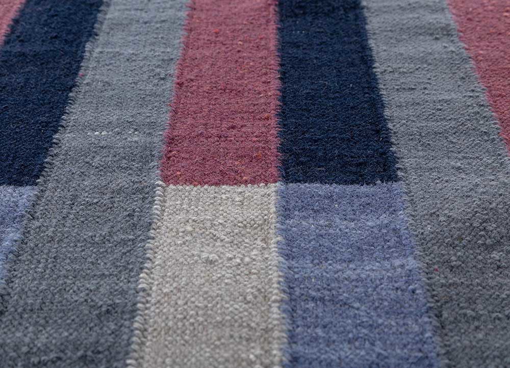 checkers blue wool flat weaves Rug - CloseUp