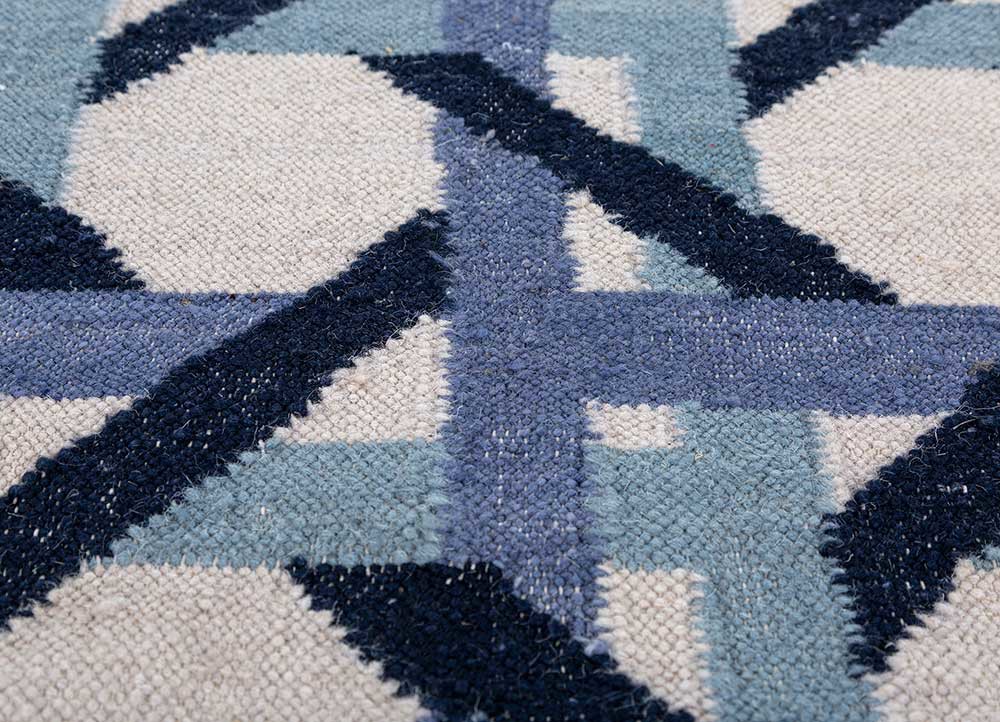 alhambra blue wool flat weaves Rug - CloseUp