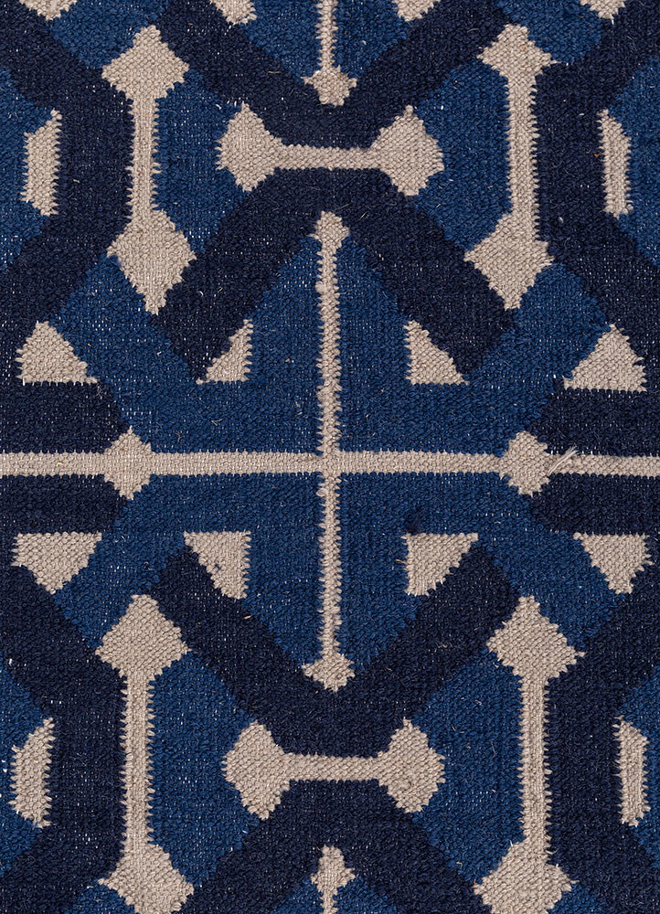 alhambra blue wool flat weaves Rug - CloseUp