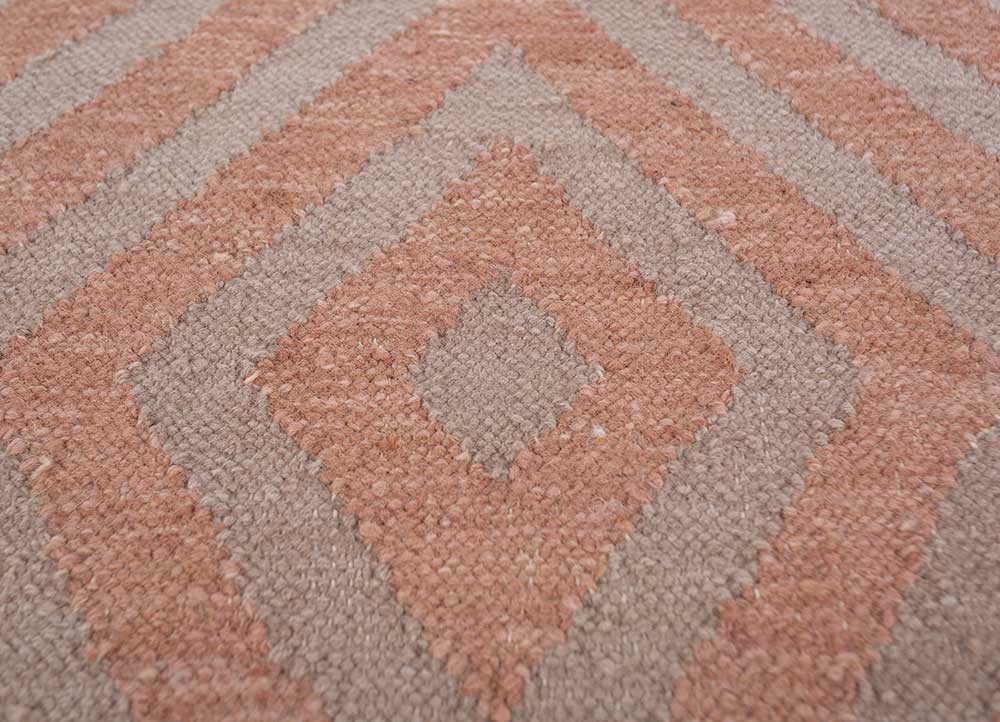checkers red and orange wool flat weaves Rug - CloseUp checkers red and orange wool flat weaves Rug - CloseUp