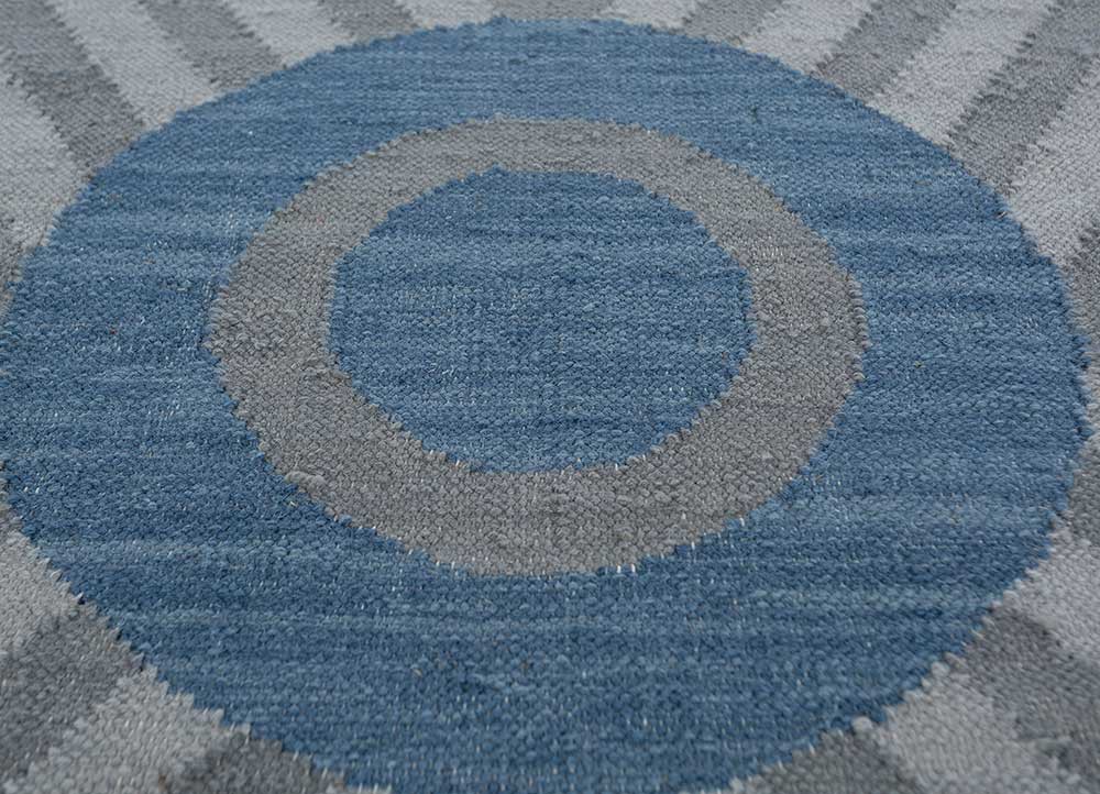 checkers blue wool flat weaves Rug - CloseUp checkers blue wool flat weaves Rug - CloseUp