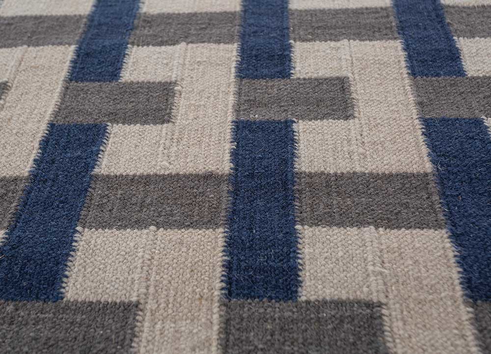 checkers blue wool flat weaves Rug - CloseUp checkers blue wool flat weaves Rug - CloseUp