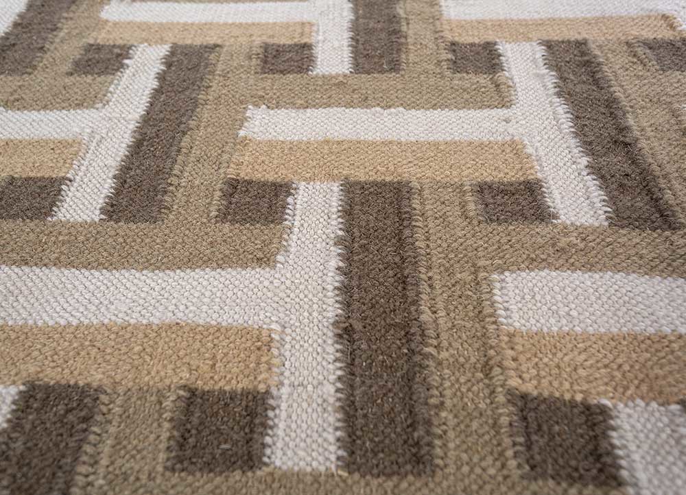 checkers beige and brown wool flat weaves Rug - CloseUp