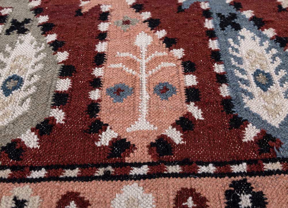 bedouin red and orange wool flat weaves Rug - CloseUp