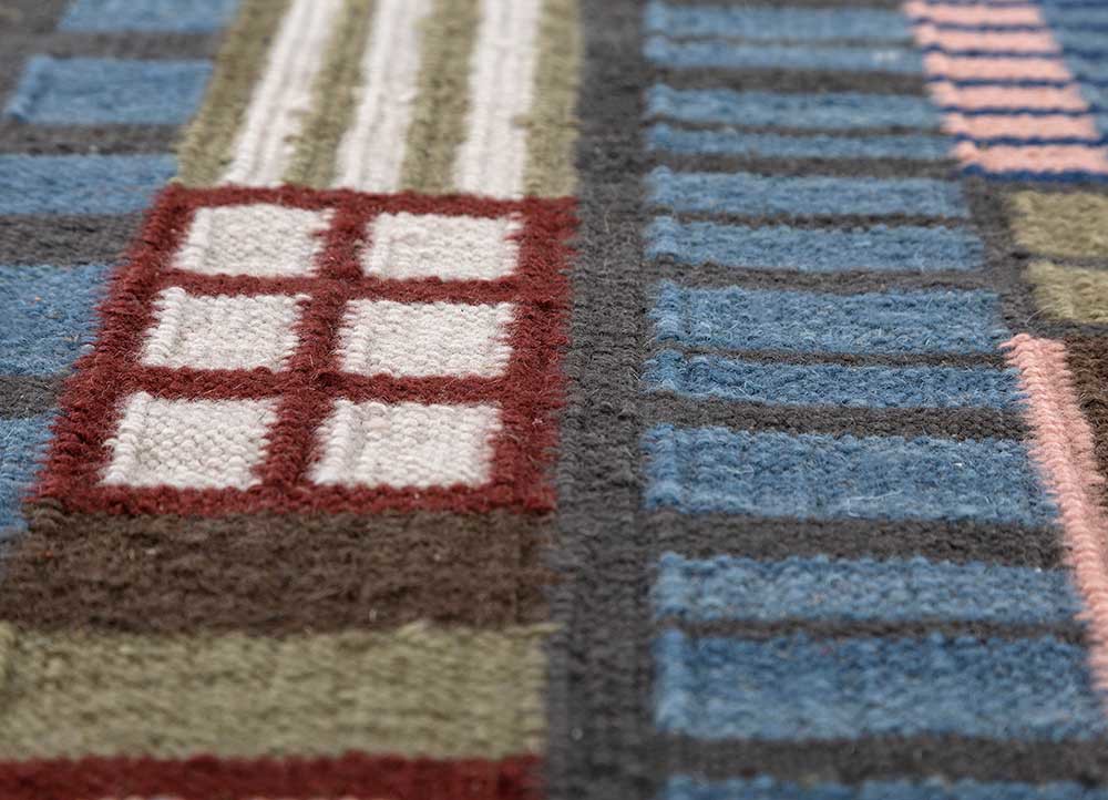 checkers grey and black wool flat weaves Rug - CloseUp