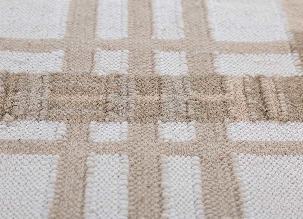 checkers ivory wool flat weaves Rug - CloseUp