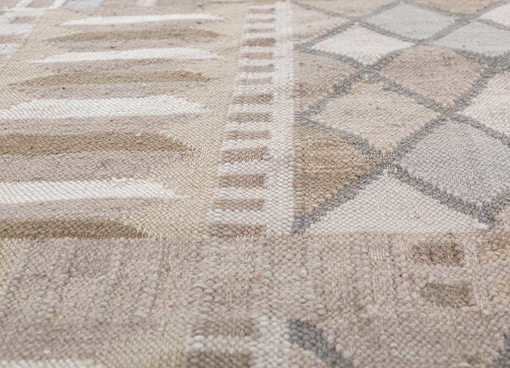 checkers ivory wool flat weaves Rug - CloseUp